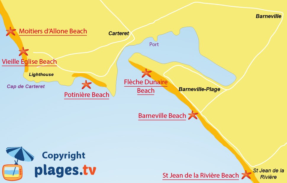 Map of Barnevlle Carteret beaches in France