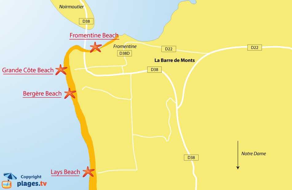 Map of La Barre de Monts beaches in France