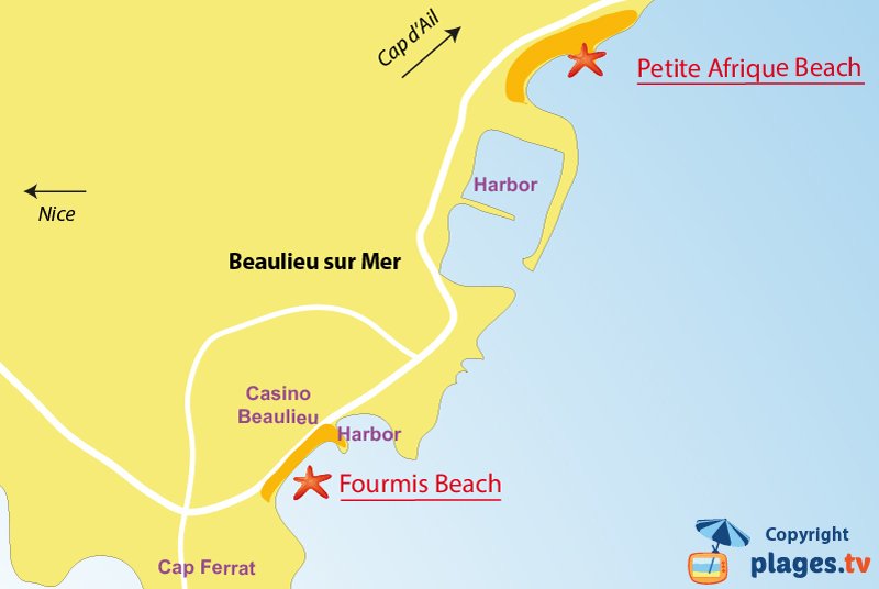 Map of Beaulieu-sur-Mer beaches in France