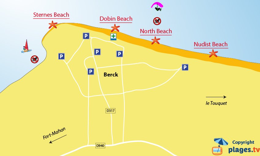 Map of the beaches in Berck in France