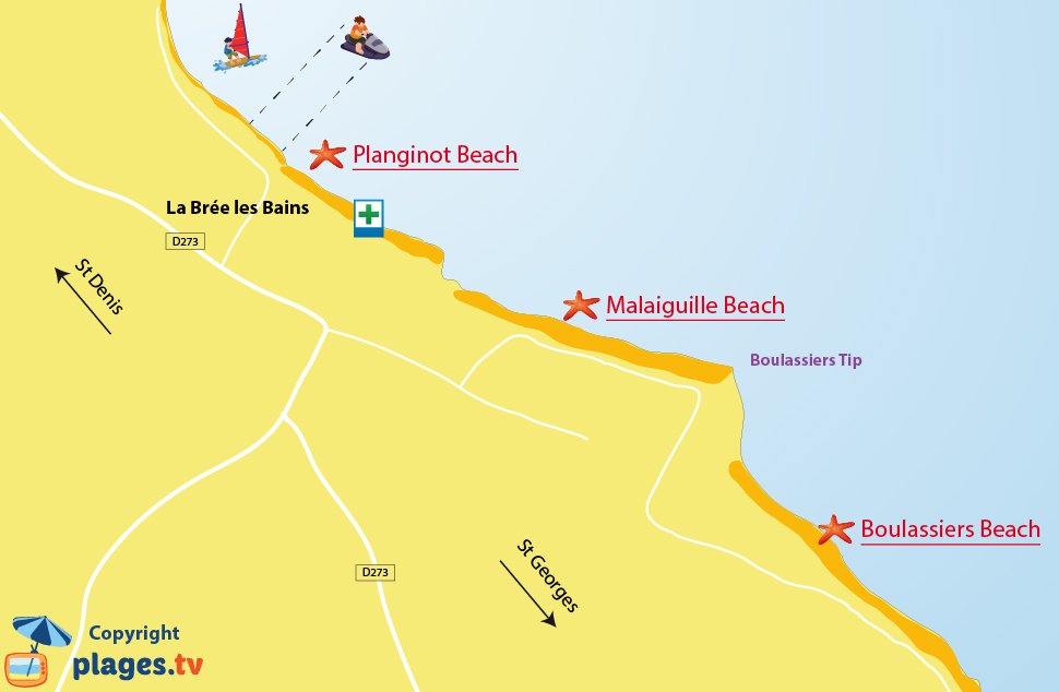 Map of the beaches in Brée les Bains - Oleron island - France