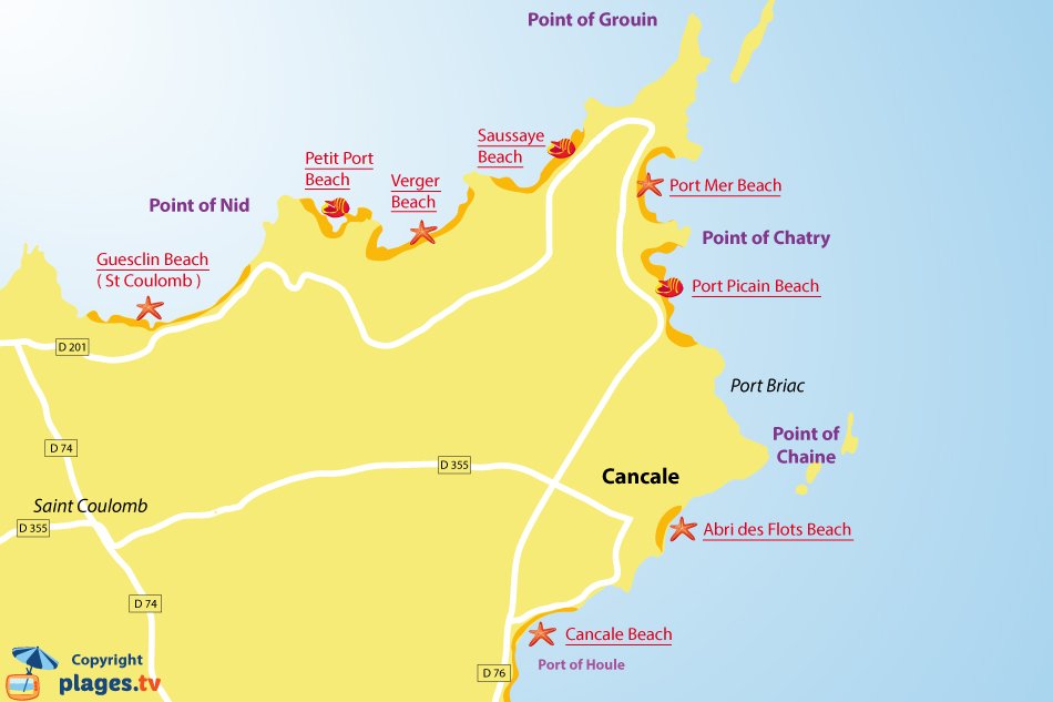 Map of Cancale beaches in France