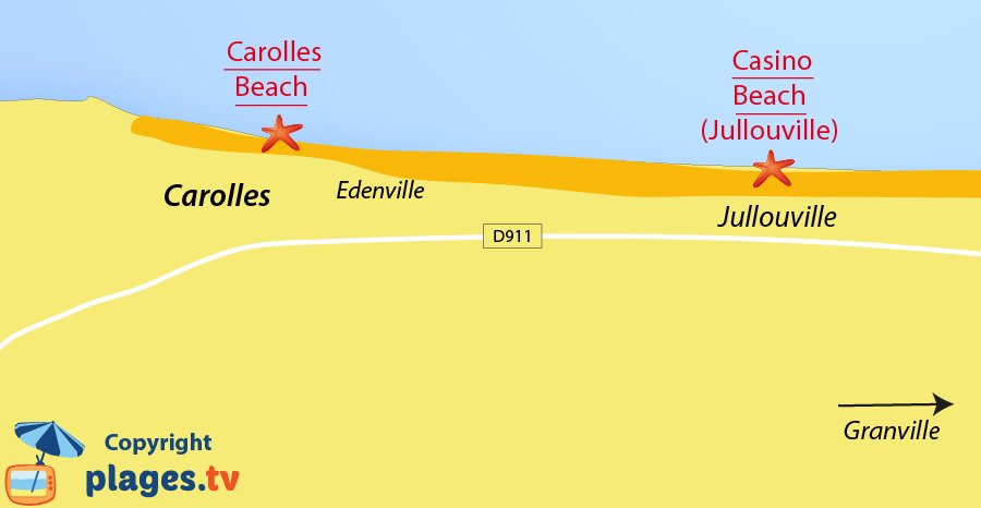 Map of Carolles beaches in Normandy in France