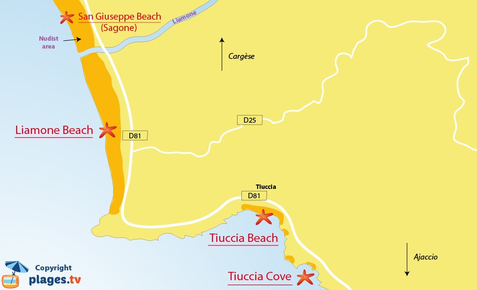 Map of Casaglione beaches in Corsica