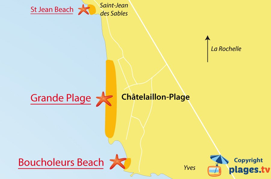 Map of Chatelaillon-Plage beaches in France