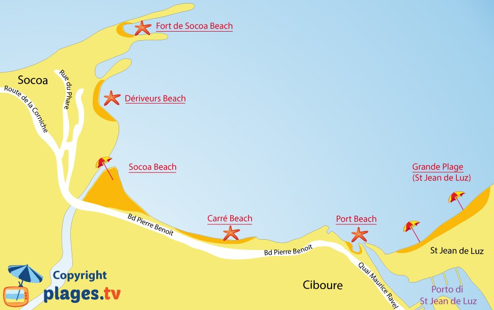 Map of Ciboure beaches in France