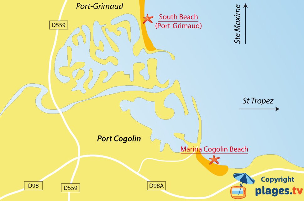 Map of Cogolin beaches in France