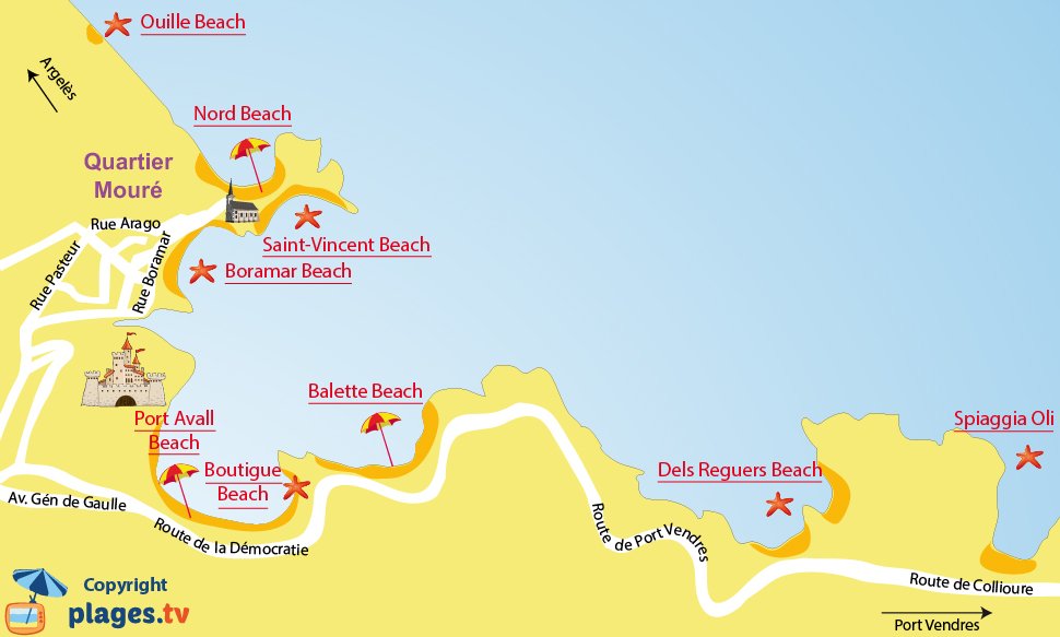 Map of Collioure Beaches in France