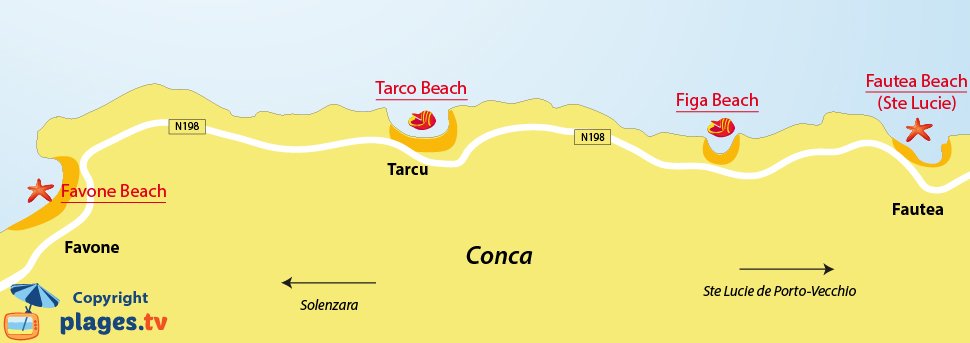 Map of Conca beaches in Corsica