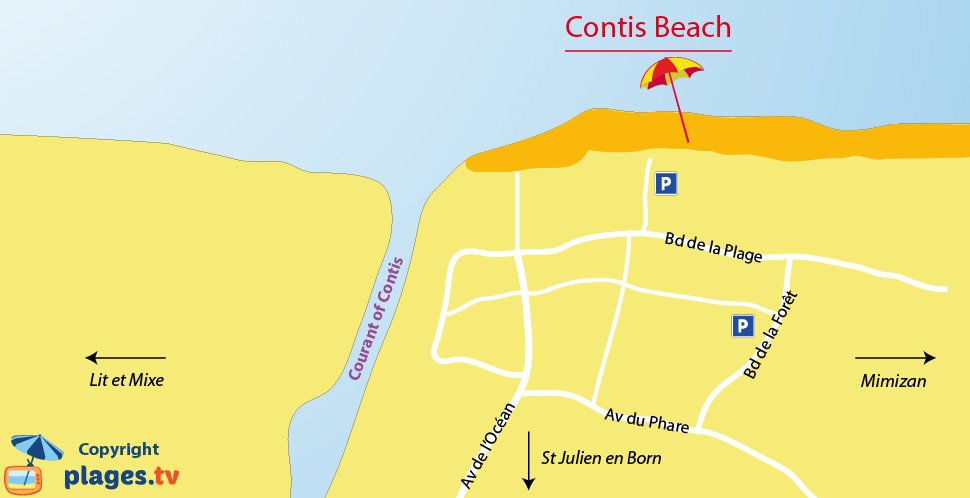 Map of Contis beaches in France