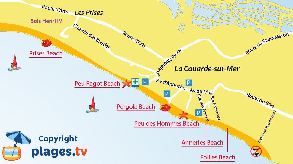 Map of beaches in La Couarde sur Mer - Island of R