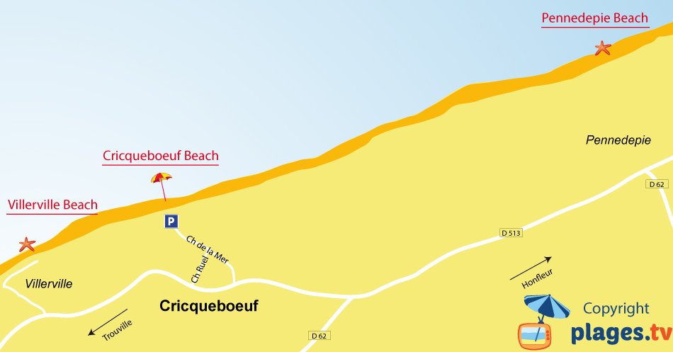 Map of Cricqueboeuf beaches in Normandy