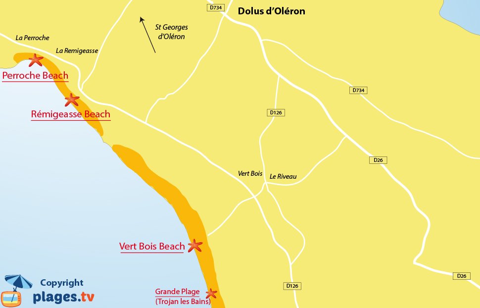 Map of Dolus d'Oleron beaches in France