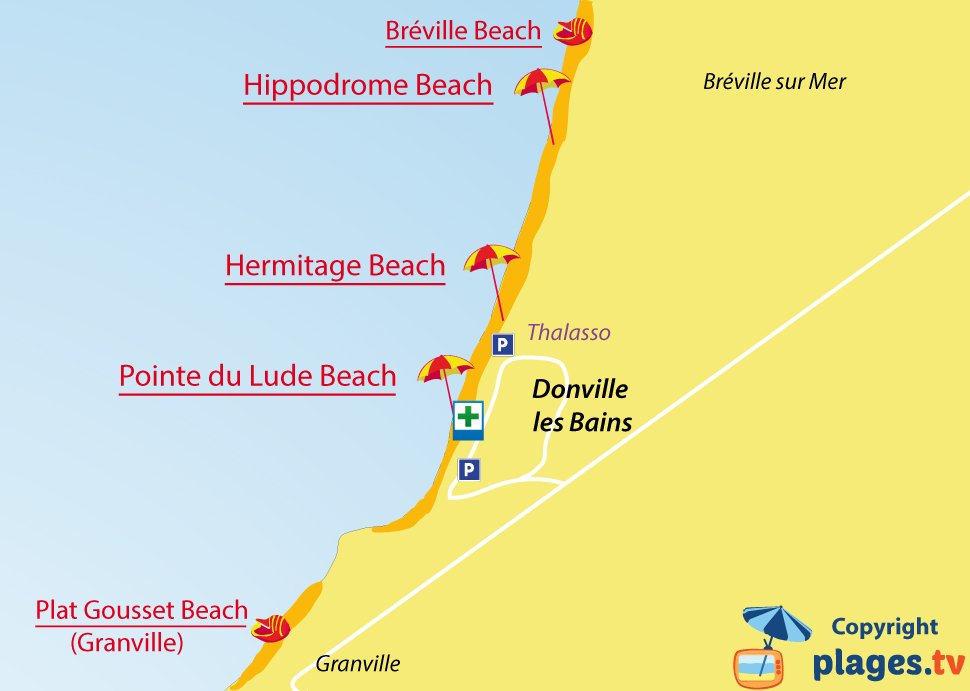 Map of Donville beaches in France