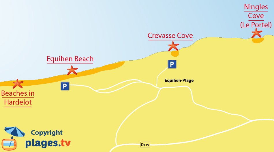 Map of Equihen beaches in France