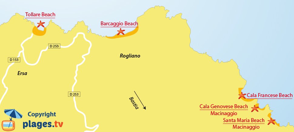 Map of Ersa beaches in Corsica