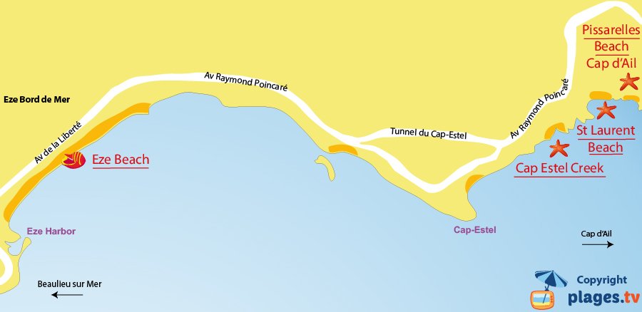 Map of Eze beach in France