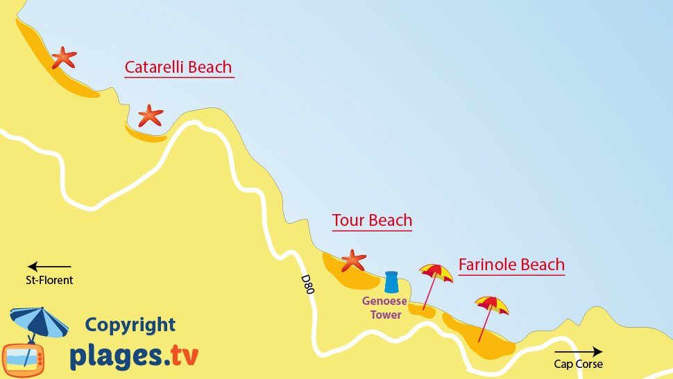 Map of Farinole beaches in Corsica