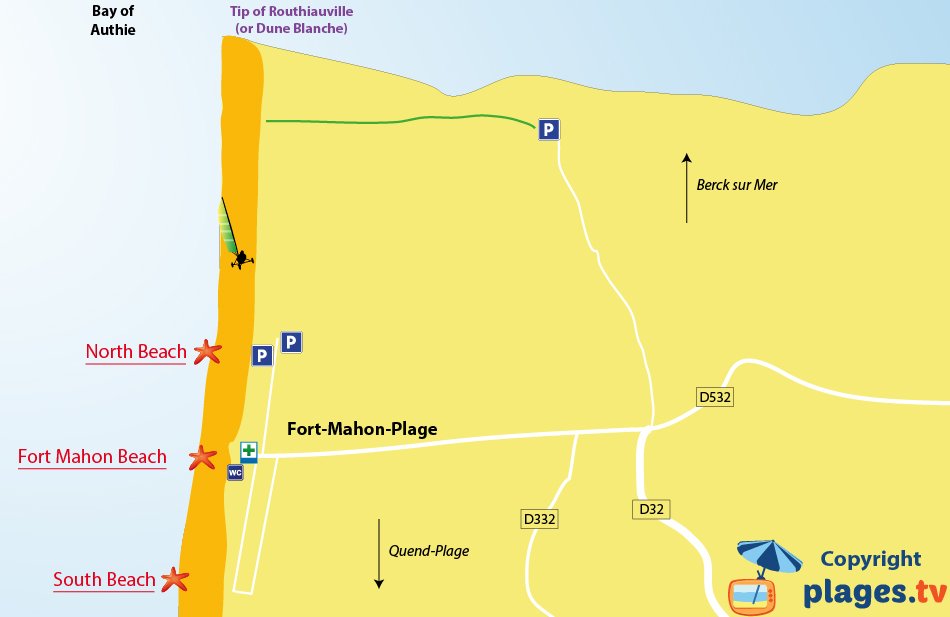 Map of beaches of Fort-Mahon in North of France