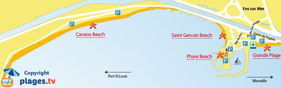 Map of Fos sur Mer beaches in France