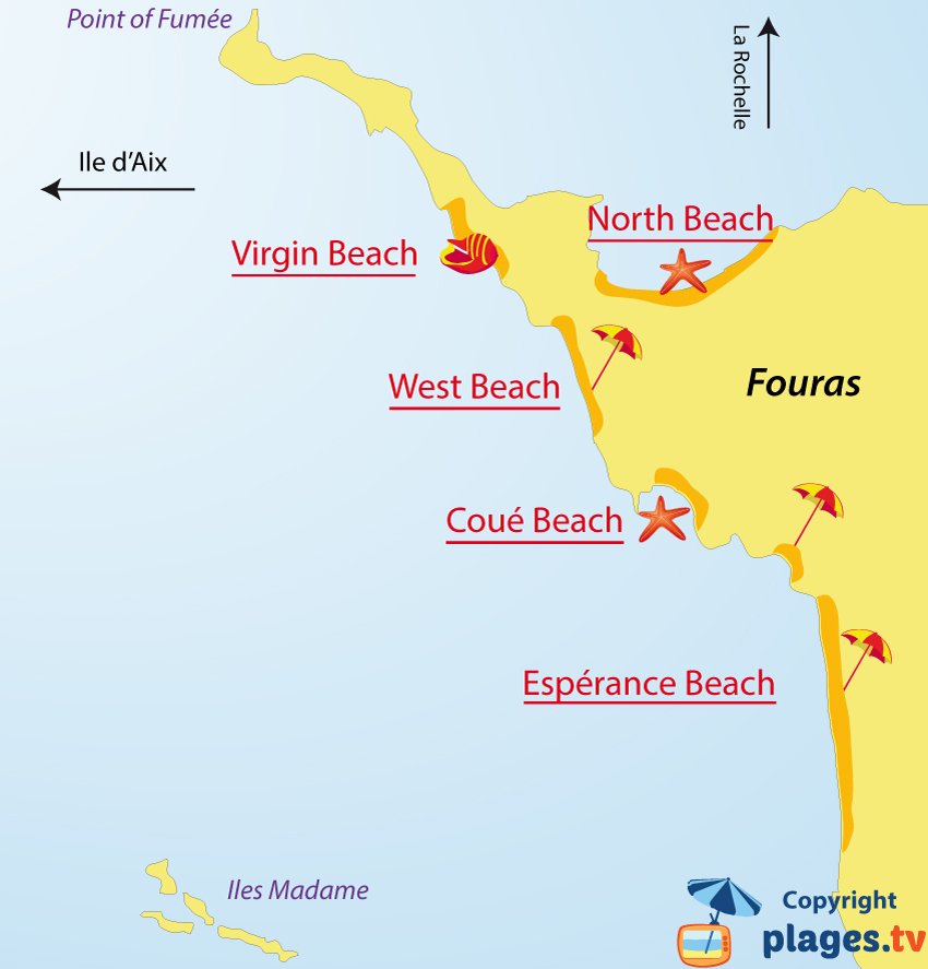 Map of Fouras beaches in France