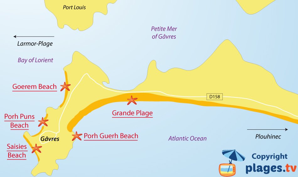 Map of Gavres beaches in France - Brittany