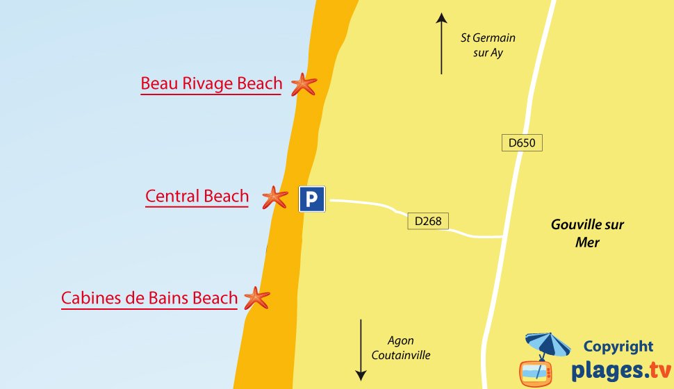 Map of Gouville sur Mer beaches in France