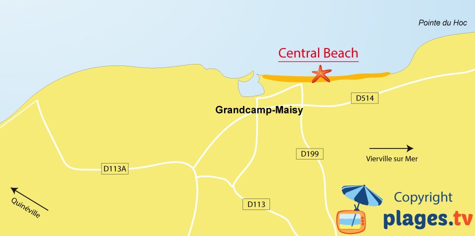 Map of beaches of Grandcamp Maisy in Normandy