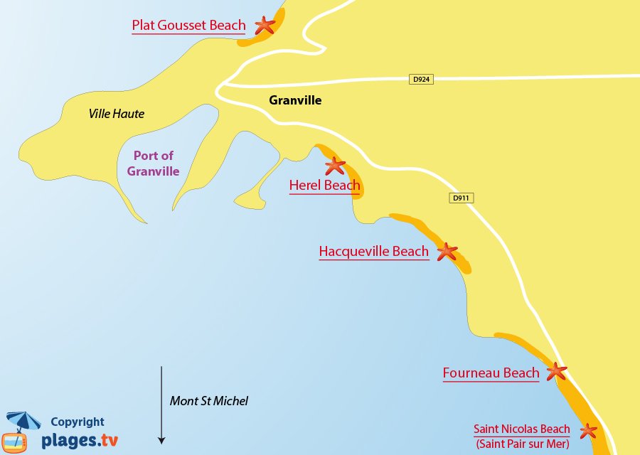 Map of Granville beaches in France