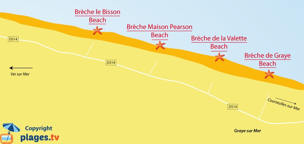 Map of Graye sur Mer beaches