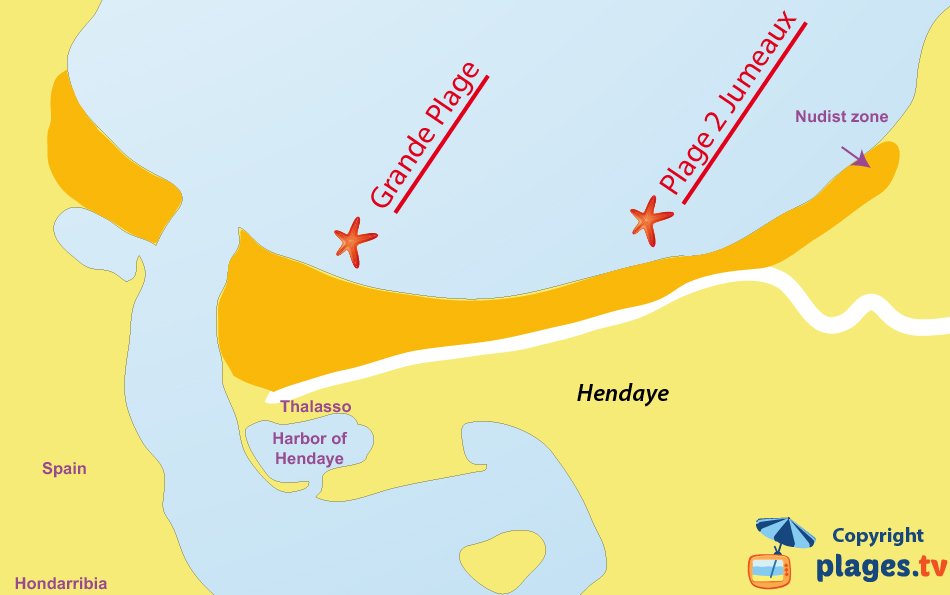 Map of the Hendaye beaches in France