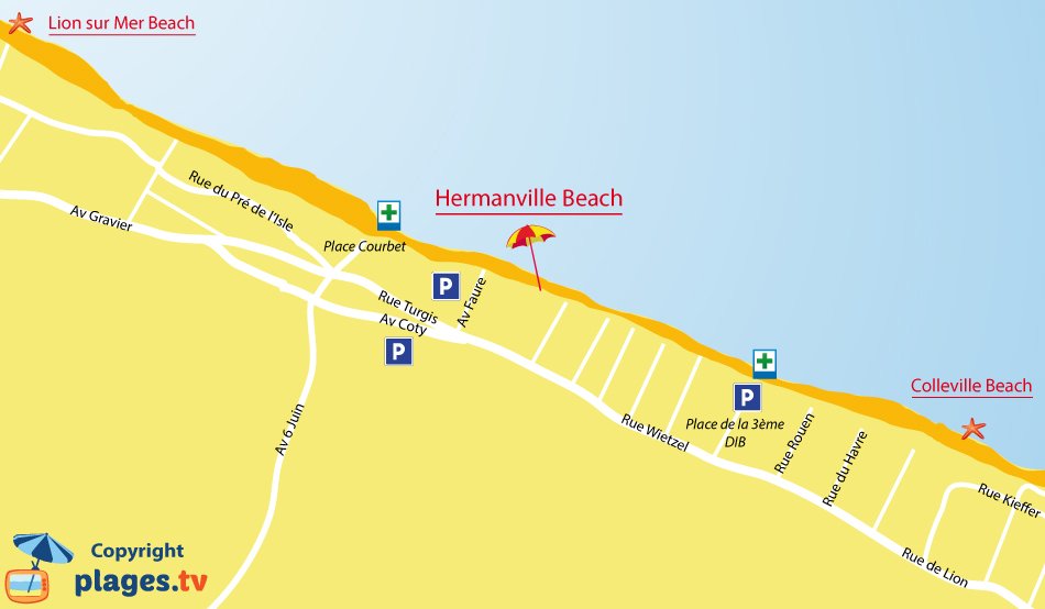 Map of Hermanville sur Mer beaches in Normandy