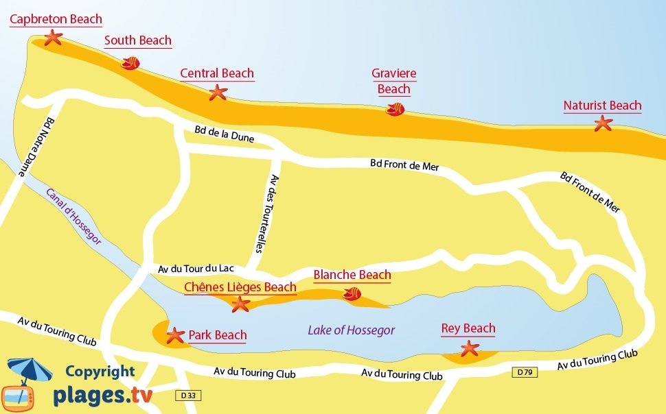 Map of Hossegor Beaches in France