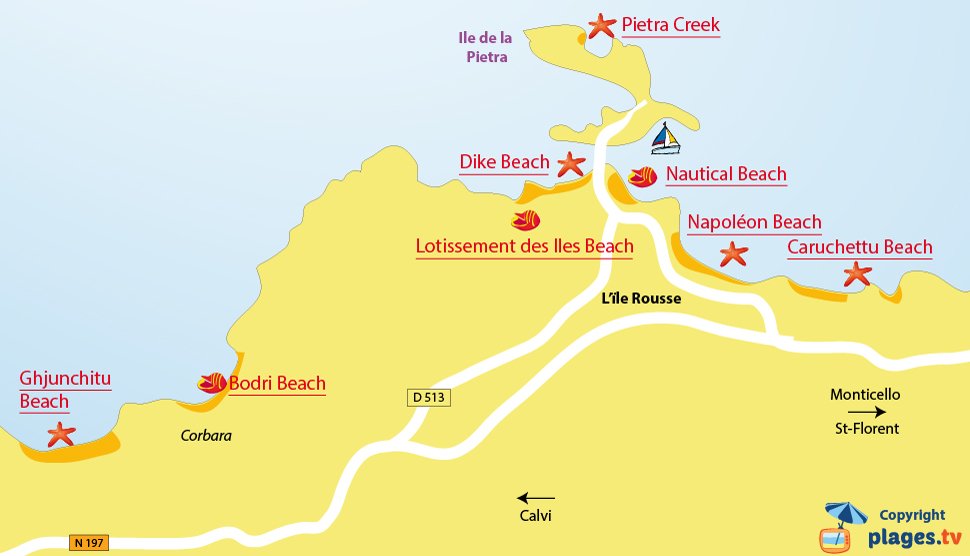 Map of Ile Rousse beach in Corsica