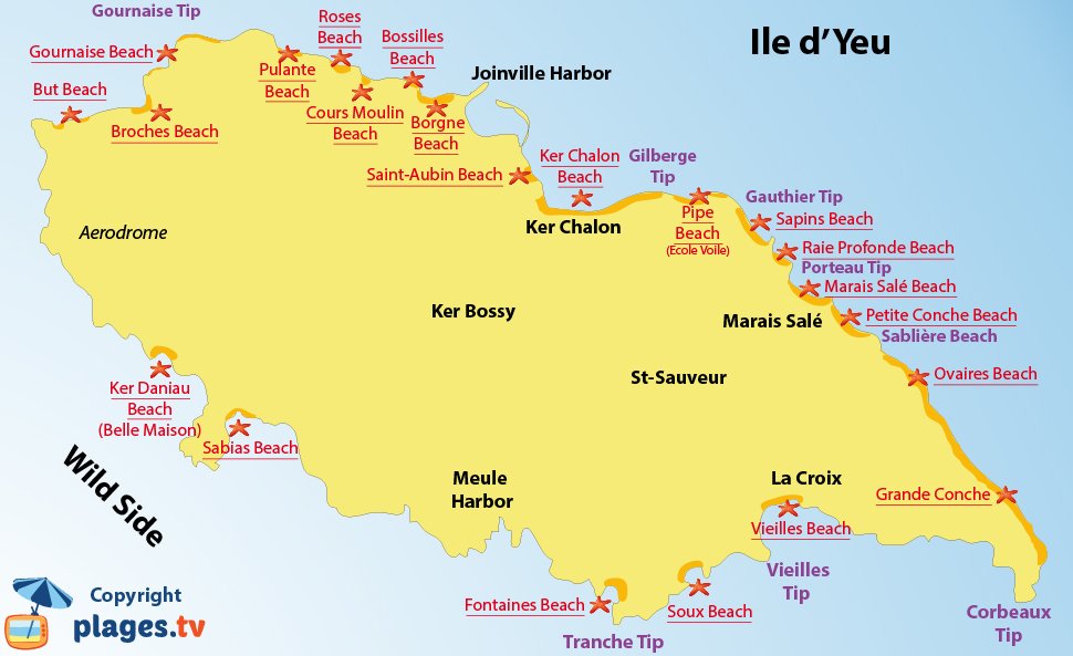 Map of Ile d'Yeu beaches in France