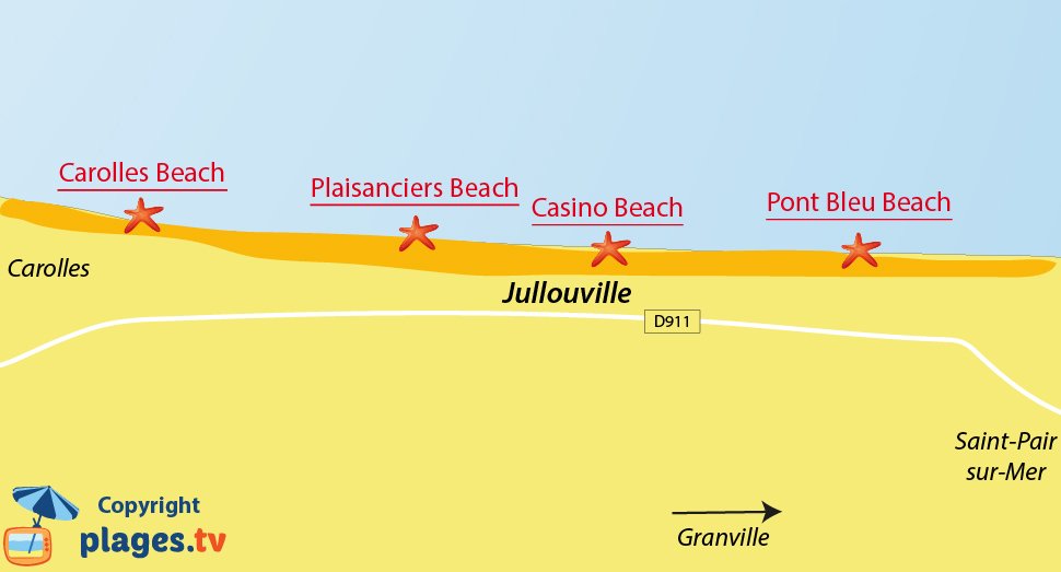 Map of Jullouville beaches in France