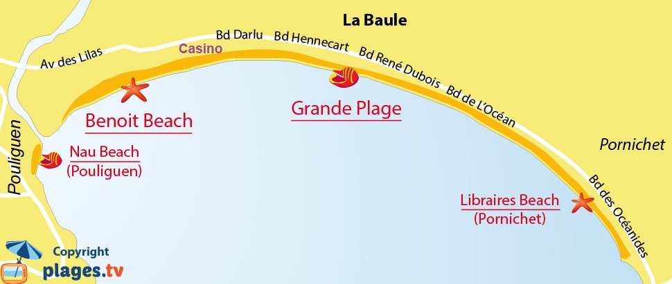 Map of La Baule beaches in France