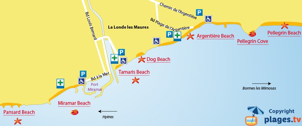 Map of La Londe les Maures beaches in France