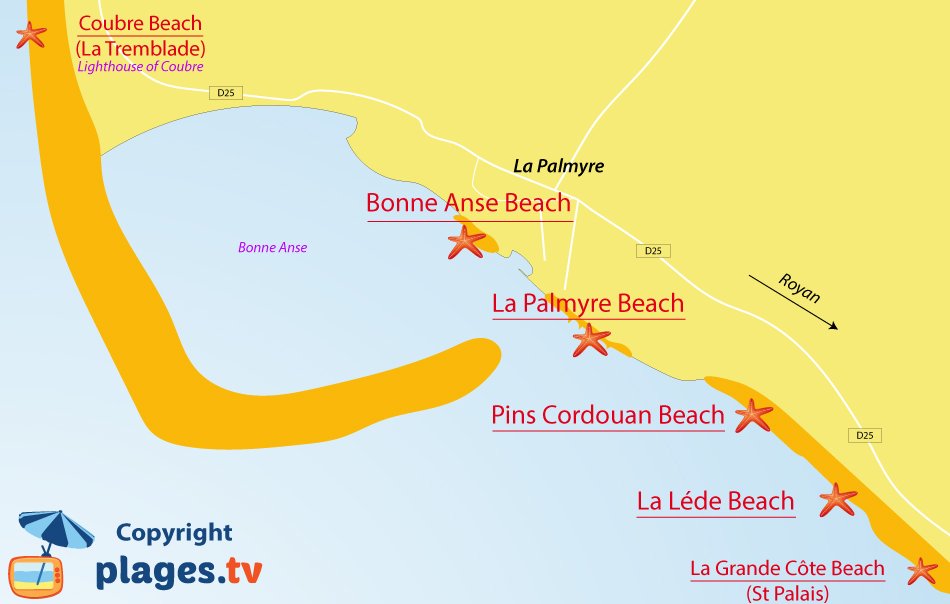 Map of La Palmyre beaches in France