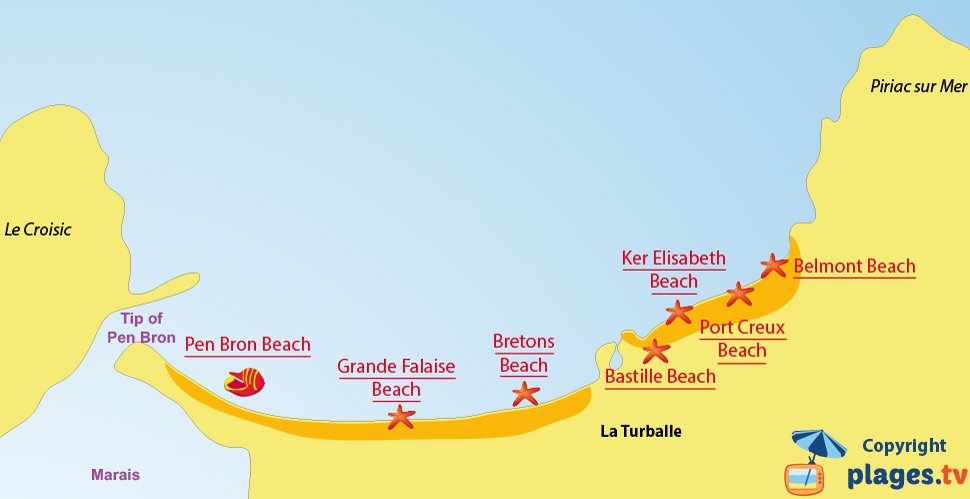 Map of La Turballe beaches in France