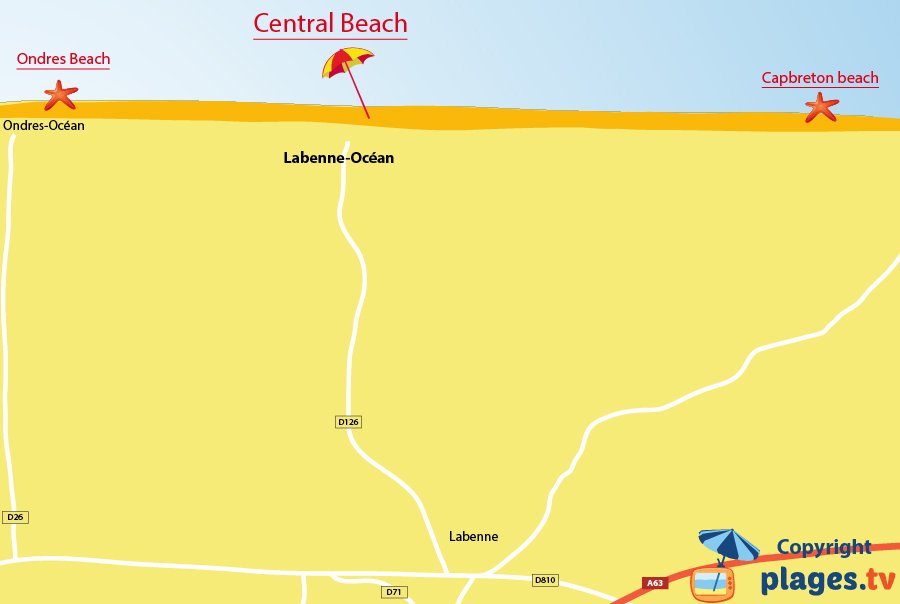 Map of Labenne beaches in France