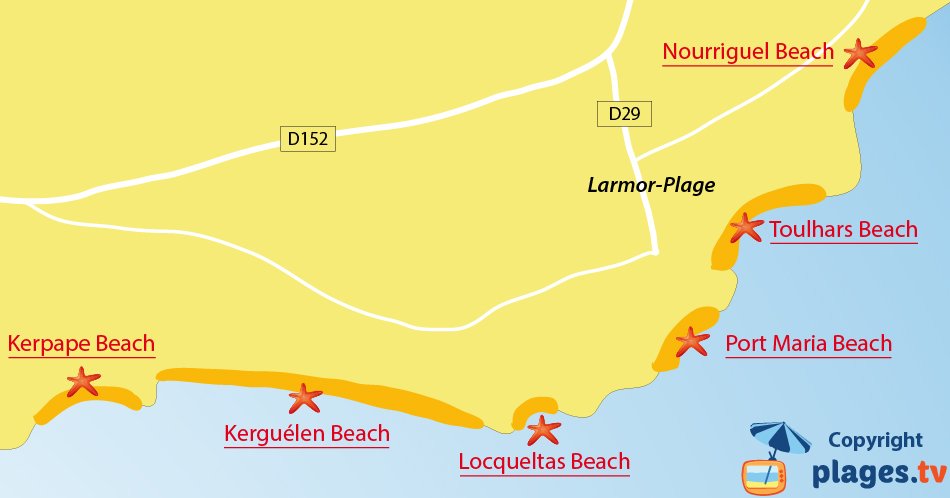 Map of Larmor-Plage beaches in Brittany in France