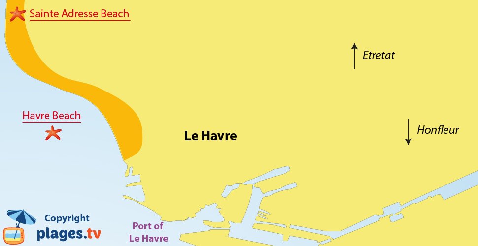 Map of Le Havre beaches in France