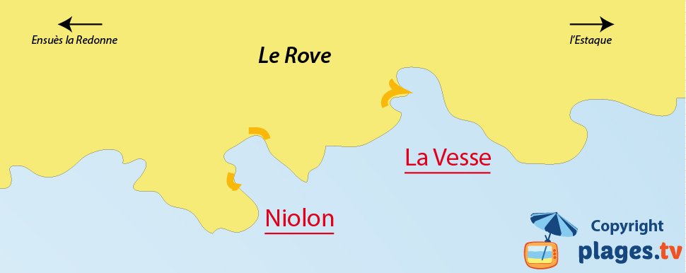 Map of the beaches in Le Rove in France