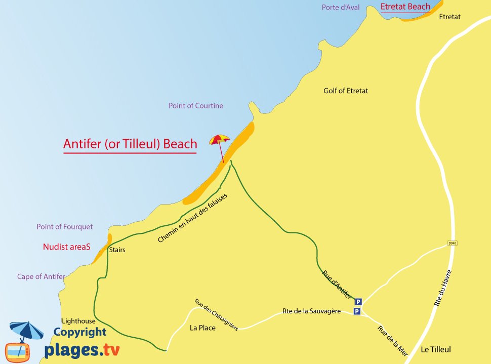 Map of Le Tilleul beaches in Normandy - France