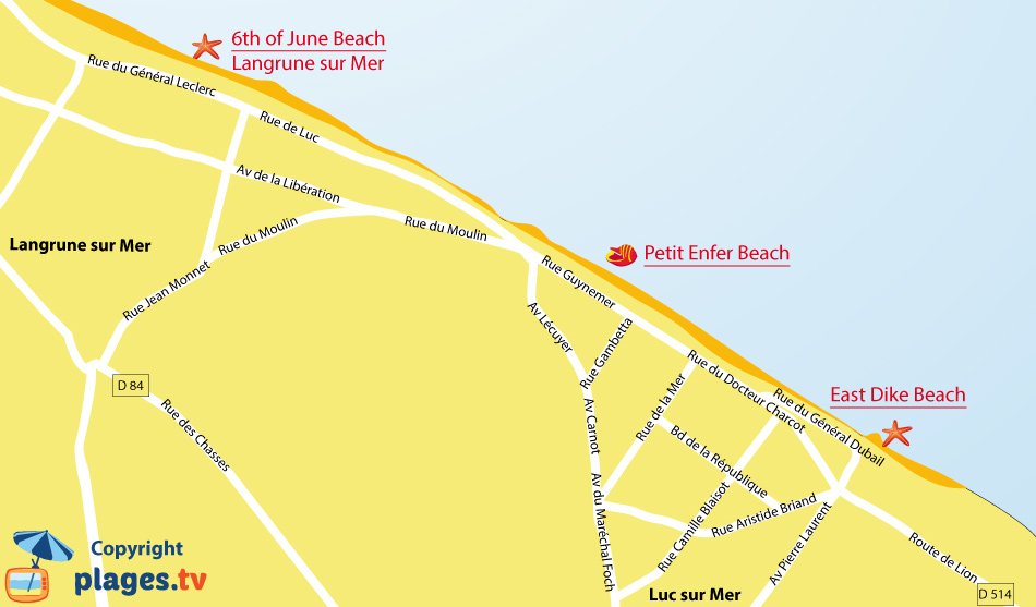 Map of Luc-sur-Mer beaches in Normandy - France