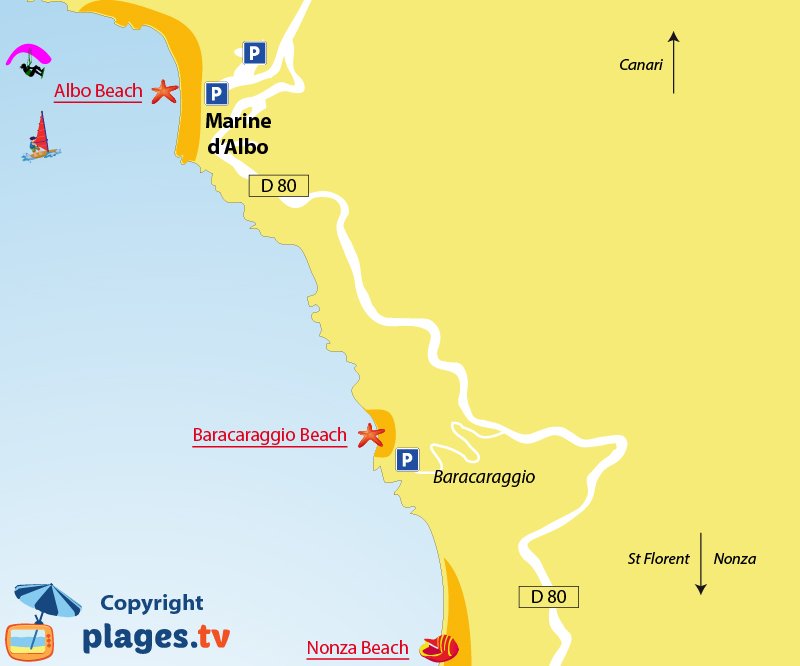 Map of Marine of Albo beaches in Corsica - Ogliastro