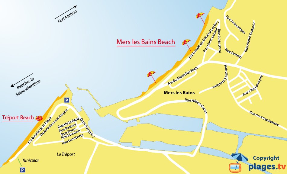 Map of Mers les Bains beaches in France