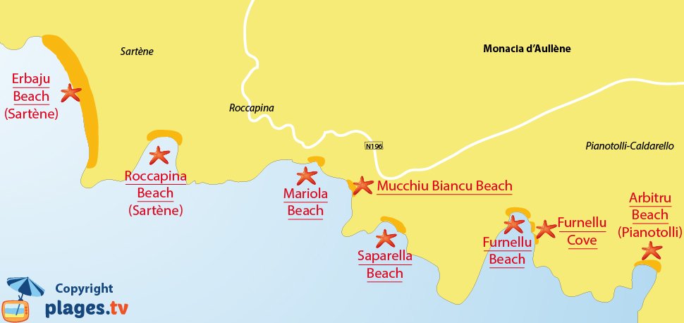 Map of Monacia-d'Aullene Beaches in France - Corsica