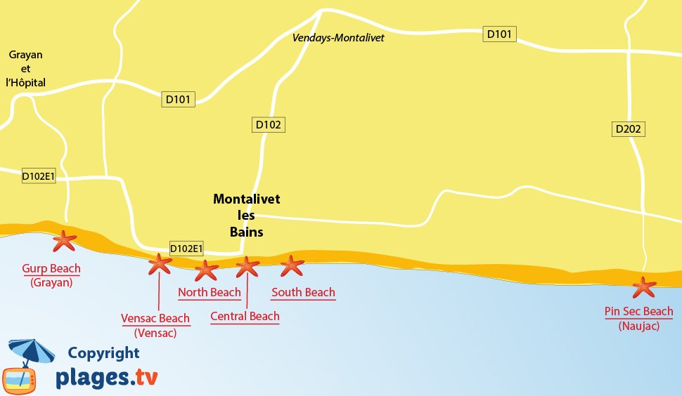 Map of Montalivet beaches in France